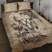 Buffalo Skull Quilt Bed Set Feathers Tribal Map and Historical Indigenous Native American Heritage Bison - Wonder Print Shop