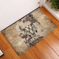 Buffalo Skull Rubber Doormat Feathers Tribal Map and Historical Indigenous Native American Heritage Bison - Wonder Print Shop