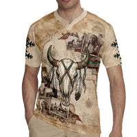 Buffalo Skull Rugby Jersey Feathers Tribal Map and Historical Indigenous Native American Heritage Bison - Wonder Print Shop