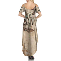Buffalo Skull Summer Maxi Dress Feathers Tribal Map and Historical Indigenous Native American Heritage Bison - Wonder Print Shop
