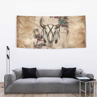 Buffalo Skull Tapestry Feathers Tribal Map and Historical Indigenous Native American Heritage Bison - Wonder Print Shop