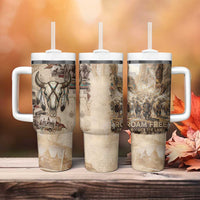 Buffalo Skull Tumbler With Handle Feathers Tribal Map and Historical Indigenous Native American Heritage Bison - Wonder Print Shop