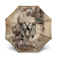 Buffalo Skull Umbrella Feathers Tribal Map and Historical Indigenous Native American Heritage Bison - Wonder Print Shop