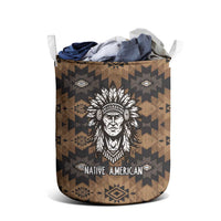 Native American Chief Warrior Laundry Basket Feather Headdress and Horse Tribal Arrow Pattern - Wonder Print Shop