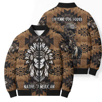 Native American Chief Warrior Bomber Puffer Jacket Feather Headdress and Horse Tribal Arrow Pattern - Wonder Print Shop