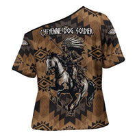 Native American Chief Warrior Cross Shoulder Shirt Feather Headdress and Horse Tribal Arrow Pattern - Wonder Print Shop