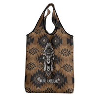 Native American Chief Warrior Grocery Bag Feather Headdress and Horse Tribal Arrow Pattern - Wonder Print Shop