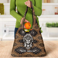 Native American Chief Warrior Grocery Bag Feather Headdress and Horse Tribal Arrow Pattern - Wonder Print Shop