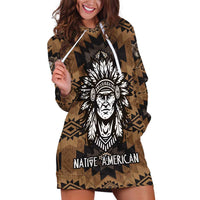 Native American Chief Warrior Hoodie Dress Feather Headdress and Horse Tribal Arrow Pattern - Wonder Print Shop