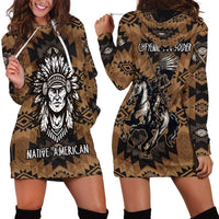 Native American Chief Warrior Hoodie Dress Feather Headdress and Horse Tribal Arrow Pattern - Wonder Print Shop
