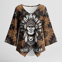 Native American Chief Warrior Kimono Sleeve Blouse Feather Headdress and Horse Tribal Arrow Pattern - Wonder Print Shop