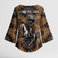 Native American Chief Warrior Kimono Sleeve Blouse Feather Headdress and Horse Tribal Arrow Pattern - Wonder Print Shop