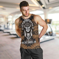 Native American Chief Warrior Men Tank Top Feather Headdress and Horse Tribal Arrow Pattern - Wonder Print Shop
