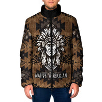 Native American Chief Warrior Padded Jacket Feather Headdress and Horse Tribal Arrow Pattern - Wonder Print Shop