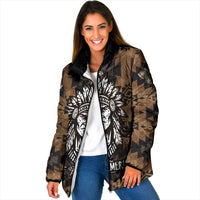 Native American Chief Warrior Padded Jacket Feather Headdress and Horse Tribal Arrow Pattern - Wonder Print Shop