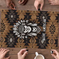 Native American Chief Warrior Puzzle Feather Headdress and Horse Tribal Arrow Pattern - Wonder Print Shop