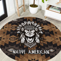 Native American Chief Warrior Round Carpet Feather Headdress and Horse Tribal Arrow Pattern - Wonder Print Shop