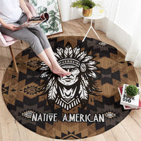 Native American Chief Warrior Round Carpet Feather Headdress and Horse Tribal Arrow Pattern - Wonder Print Shop