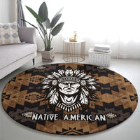 Native American Chief Warrior Round Carpet Feather Headdress and Horse Tribal Arrow Pattern - Wonder Print Shop
