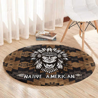 Native American Chief Warrior Round Carpet Feather Headdress and Horse Tribal Arrow Pattern - Wonder Print Shop
