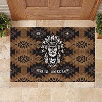 Native American Chief Warrior Rubber Doormat Feather Headdress and Horse Tribal Arrow Pattern - Wonder Print Shop
