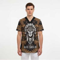 Native American Chief Warrior Scrub Top Feather Headdress and Horse Tribal Arrow Pattern - Wonder Print Shop