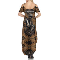 Native American Chief Warrior Summer Maxi Dress Feather Headdress and Horse Tribal Arrow Pattern - Wonder Print Shop