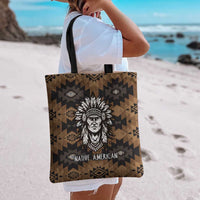 Native American Chief Warrior Tote Bag Feather Headdress and Horse Tribal Arrow Pattern - Wonder Print Shop