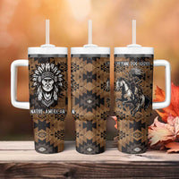 Native American Chief Warrior Tumbler With Handle Feather Headdress and Horse Tribal Arrow Pattern - Wonder Print Shop