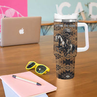 Native American Chief Warrior Tumbler With Handle Feather Headdress and Horse Tribal Arrow Pattern - Wonder Print Shop