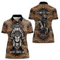 Native American Chief Warrior Women Polo Shirt Feather Headdress and Horse Tribal Arrow Pattern - Wonder Print Shop