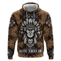 Native American Chief Warrior Zip Hoodie Feather Headdress and Horse Tribal Arrow Pattern - Wonder Print Shop