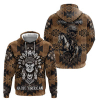 Native American Chief Warrior Zip Hoodie Feather Headdress and Horse Tribal Arrow Pattern - Wonder Print Shop