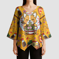 Kawaii Ramen Cute Anime Dog Corgi Kimono Sleeve Blouse Japanese Noodles