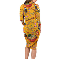 Kawaii Ramen Cute Anime Dog Corgi Long Sleeve Bodycon Dress Japanese Noodles