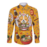Kawaii Ramen Cute Anime Dog Corgi Long Sleeve Button Shirt Japanese Noodles