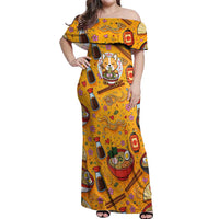 Kawaii Ramen Cute Anime Dog Corgi Off Shoulder Maxi Dress Japanese Noodles