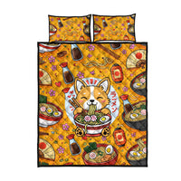 Kawaii Ramen Cute Anime Dog Corgi Quilt Bed Set Japanese Noodles