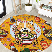 Kawaii Ramen Cute Anime Dog Corgi Round Carpet Japanese Noodles