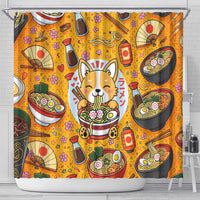 Kawaii Ramen Cute Anime Dog Corgi Shower Curtain Japanese Noodles