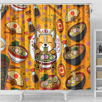 Kawaii Ramen Cute Anime Dog Corgi Shower Curtain Japanese Noodles