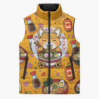 Kawaii Ramen Cute Anime Dog Corgi Sleeveless Puffer Jacket Japanese Noodles