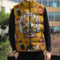 Kawaii Ramen Cute Anime Dog Corgi Sleeveless Puffer Jacket Japanese Noodles