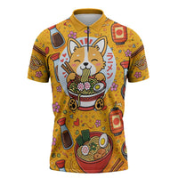 Kawaii Ramen Cute Anime Dog Corgi Zipper Polo Shirt Japanese Noodles