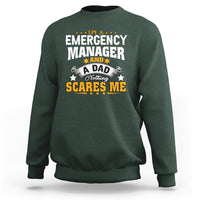 Dark forest green crewneck sweatshirt with “Emergency Manager” dad graphic print
