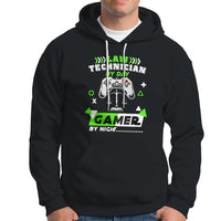 Black pullover hoodie with drawstring hood and front kangaroo pocket, gamer graphic