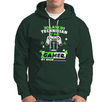 Dark forest green pullover hoodie with drawstring hood and front kangaroo pocket, gamer graphic