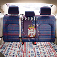 Serbia Back Car Seat Cover with National Map and Coat of Arms Design in Blue Red Pattern