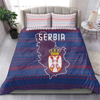 Serbia Bedding Set with National Map and Coat of Arms Design in Blue Red Pattern