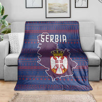 Serbia Blanket with National Map and Coat of Arms Design in Blue Red Pattern